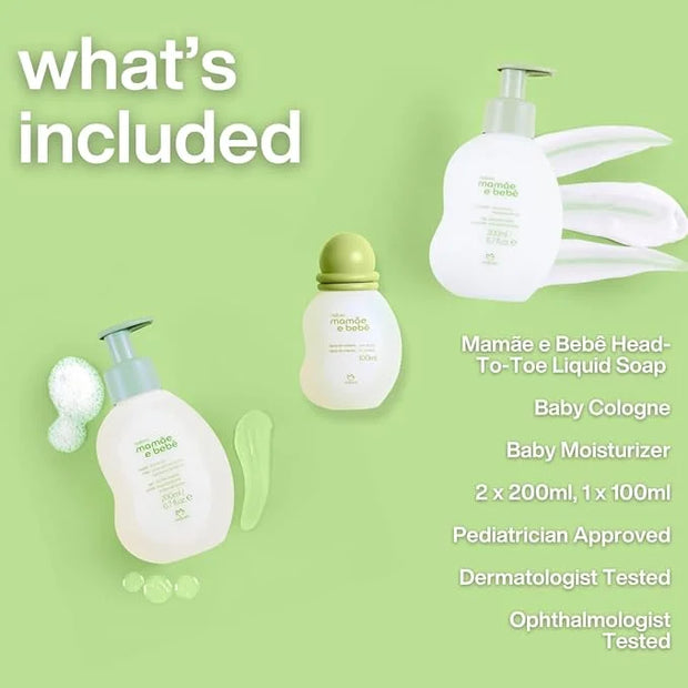 natura - Mamãe e Bebê Deluxe Gift Set - Baby Moisturizer, Cologne & Liquid Soap - 100% Vegan - Natural Origin - All Skin T...