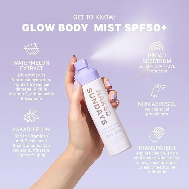 Naked Sundays SPF 50+ Body Mist Sunscreen Spray UVA/UVB Broad Spectrum Mist, 150 ml - Product Image