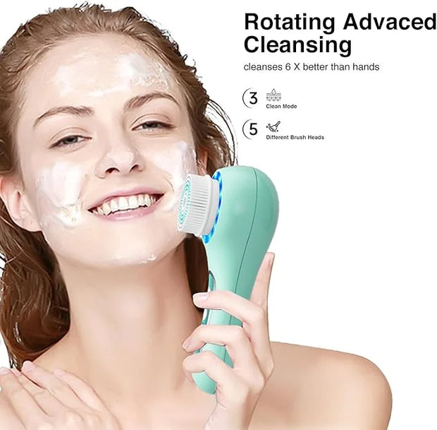 Face Scrubber Exfoliator,Facial Cleansing Brushes Rechargeable IPX7 Waterproof with 5 Brush Heads,Electric Face Spin Brush...