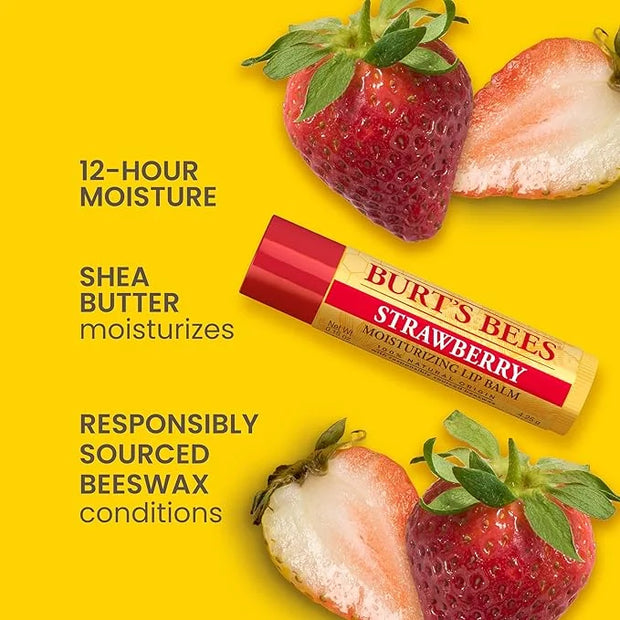 Burt's Bees Lip Balm - Strawberry, Lip Moisturizer With Responsibly Sourced Beeswax, Tint-Free, Natural Origin Conditionin...