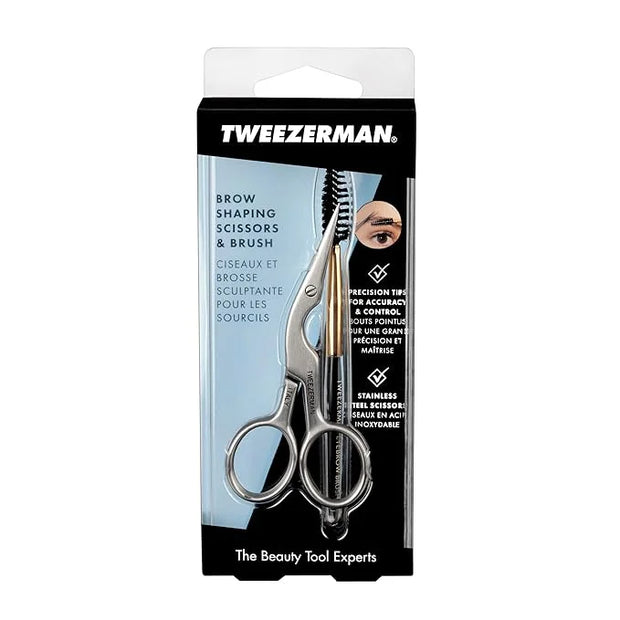 Tweezerman Brow Shaping Scissors and Brush - Stainless Steel Eyebrow Trimming Scissors for Women and Men - Product Image