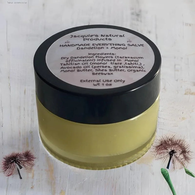 Jacquie's Natural Products Dandelion and Monoi Balm Ointment 1oz, Tattoo, Face Cream, Razor Cream, After Hair Removal Crea...