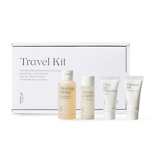 Travel Kit - Mini Travel Size Skincare Essentials - Moringa Hemp Gel Cleanser, Green Caper Toner Essence, Cica Bio-Placent...
