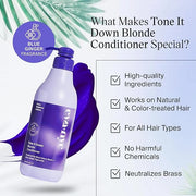 Eva NYC Tone It Down Purple Conditioner for Blonde & Color-Treated Hair, Eliminates Brassy Yellow Tones, Hair Moisturizer,...