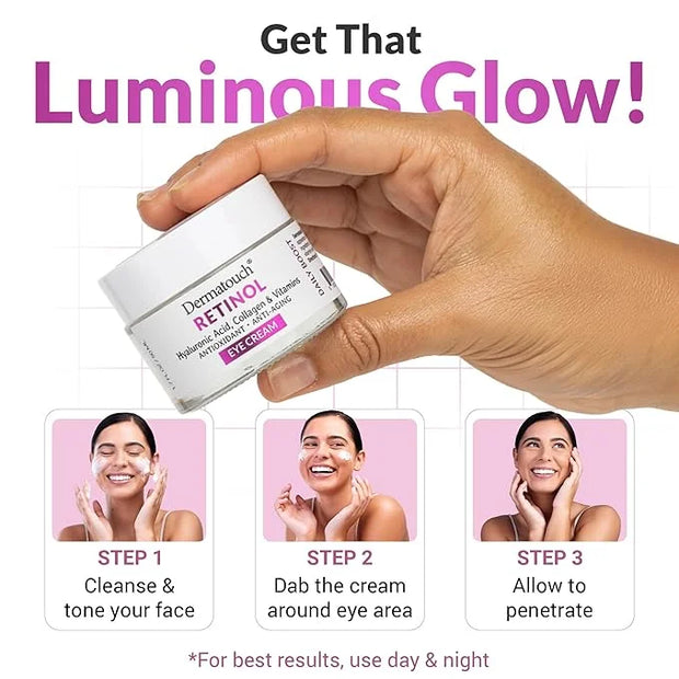 DERMATOUCH Retinol Eye Cream, 1.75 oz - Hyaluronic Acid, Peptides & Vitamins - Made in America - Product Image