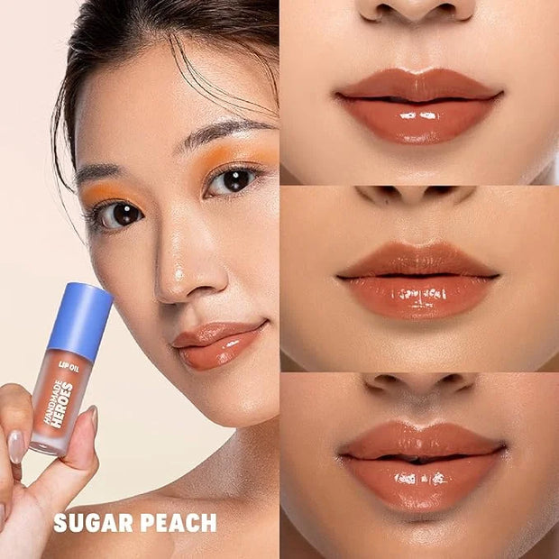 Handmade Heroes 100% Natural Vegan Lip Oil with Squalane Non-Sticky Lip Gloss Moisturizing, Shiny, Nourishing Korean Lip G...