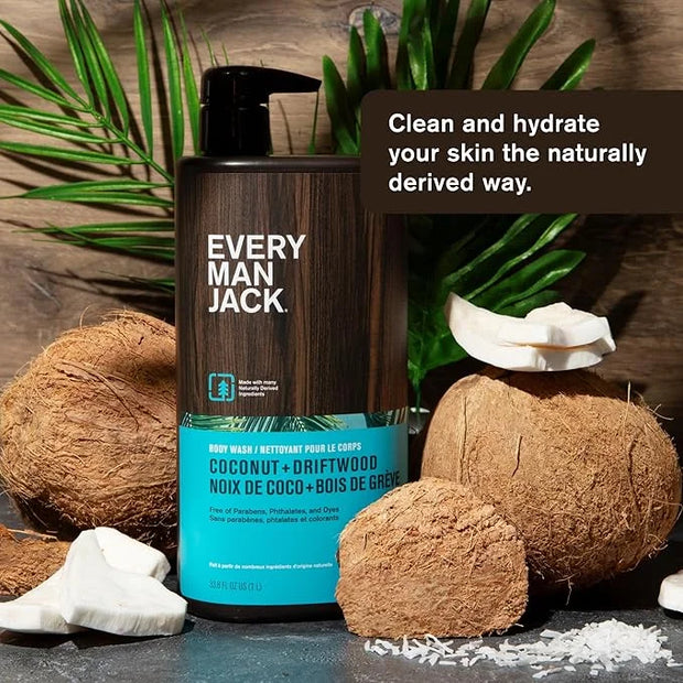 Every Man Jack Coconut + Driftwood & Amber + Sandalwood Mens Body Wash for All Skin Types - Cleanse, Hydrate, and Smell Gr...