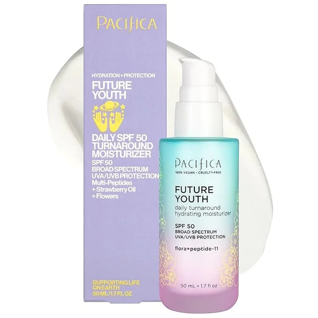 Pacifica Peptide Face Moisturizer Future Youth Daily Turnaround Hydrating, SPF 50 Broad Spectrum, UVA/UVB Sun Protection, ...