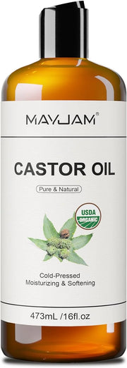 Organic Castor Body Oil: Cold Pressed 16OZ USDA Certified 100% Pure Organic Castor Oils for Hair Growth&Skin Oil for Eyebr...