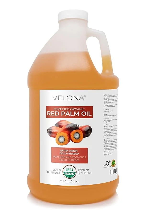 velona USDA Certified Organic Red Palm Oil 1 Gallon / 128 Fl Oz | Food and Cosmetic Grade | in jar | Extra Virgin, Cold Pr...