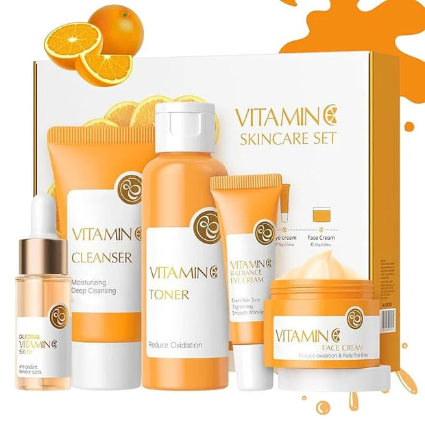 Vitamin C Skincare Set, 5Pcs Skincare Gift Set With Cleanser, Toner, Face Serum, Face Cream, And Eye Cream, Facial Kit for...