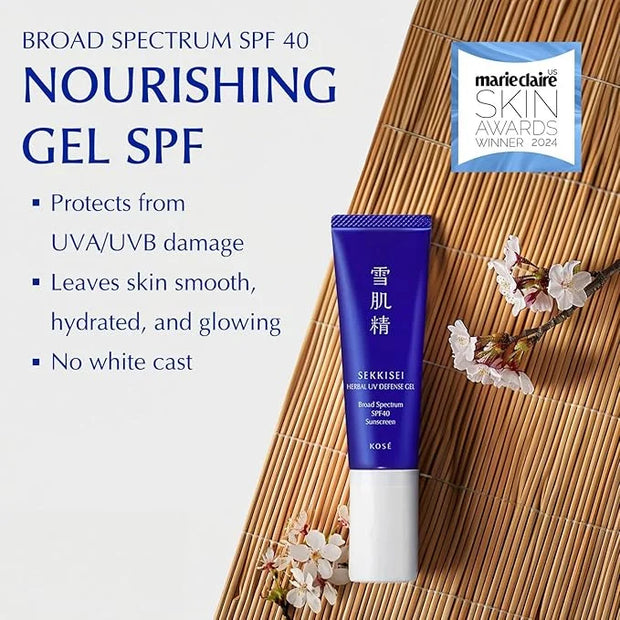 SEKKISEI Herbal UV Defense Gel for Face Broad Spectrum Sunscreen, SPF40, 1 Ounce