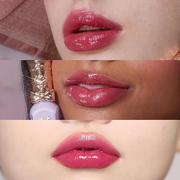 Flower Knows Violet Strawberry Rococo Glowy Lip Gloss-Moisturizing Tinted Lip Oil-Hydrating Lip Makeup for Girls&Women-Veg...