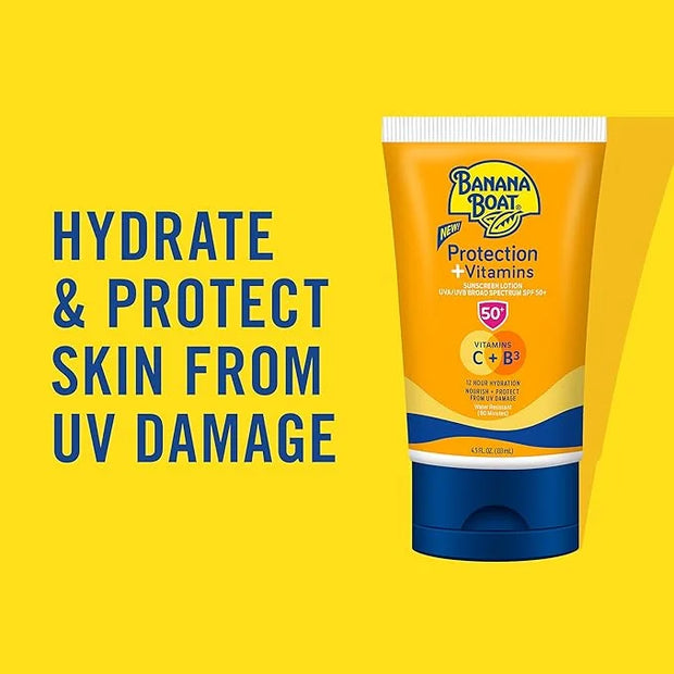 Banana Boat Protection + Vitamins Sunscreen Lotion SPF 50, 4.5 oz - Nourishing, Moisturizing, Vitamin C, Niacinamide, Wate...