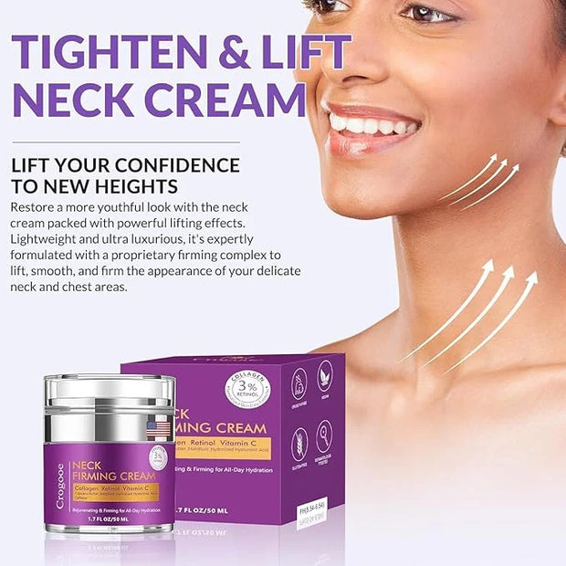 Advanced Neck Firming Cream – 3% Retinol & Hyaluronic Acid for Wrinkle Reduction, Lifting & Skin Tightening – Anti-Aging M...