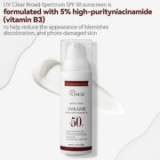 UV Clear Face Sunscreen, SPF 50 Oil Free Sunscreen with Zinc Oxide, Sensitive-Skin Tested and Lightweight, Silky Sunscreen...