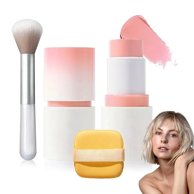 Cream Blush Stick with Brush and Makeup Sponge,Waterproof Multi Cream Makeup Stick,Lightweight,Long-lasting,2 in 1 Multi B...