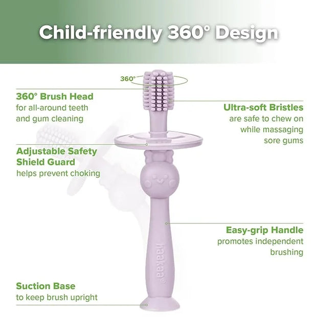 haakaa 360° Baby Toothbrush with Suction Base - Gentle Cleaning for Infant Self-Brushing Training, Sorft Food-Grade Silico...