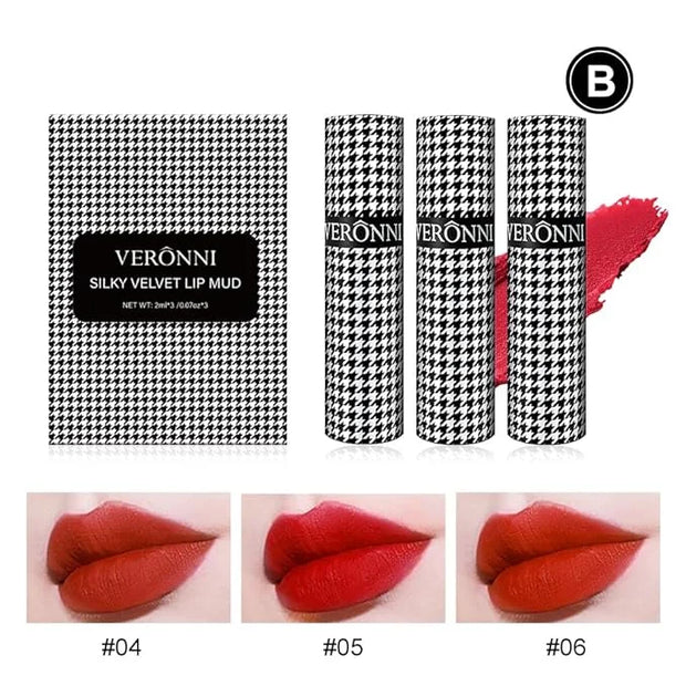 VERONNI 3 Colors Matte Lip Mud,Velvet Lip Gloss Set Multi-Purpose Matte Lipstick, Long Lasting Non-Sticky Gloss Smooth Pac...