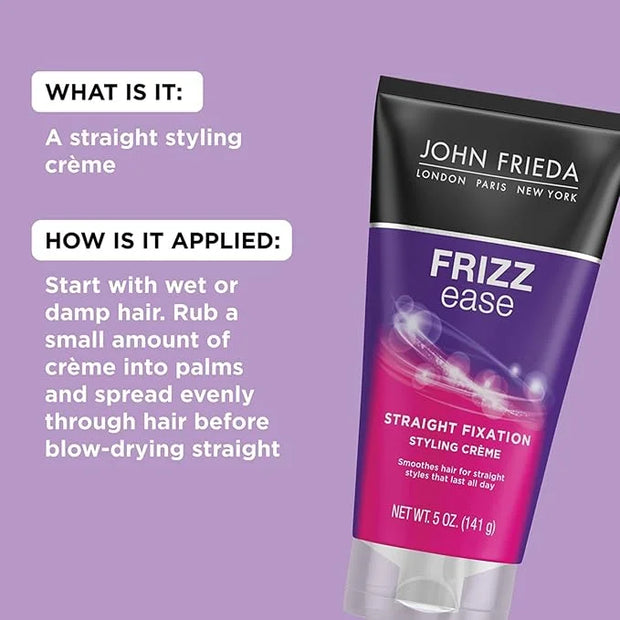 John Frieda Frizz Ease Straight Fixation Styling Crème, Straightens Frizzy Hair with Milk Protein & Almond Oil, Sleek, Shi...