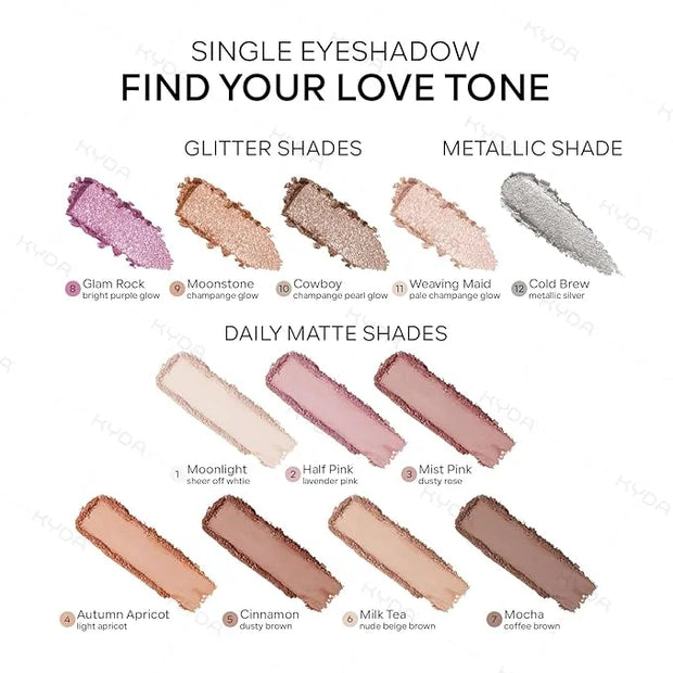 KYDA Single Glitter Eyeshadow, Pale Champagne Sheer Glow Eyeshadow, Ultra-fine Lightweight Powder, Multiuse Blendable Form...