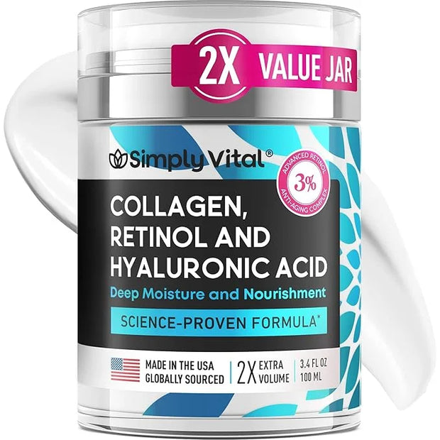 SimplyVital Collagen, Retinol & Hyaluronic Acid Cream - Anti-Aging Retinol Cream for Face, Neck & Décolleté - Made in USA ...