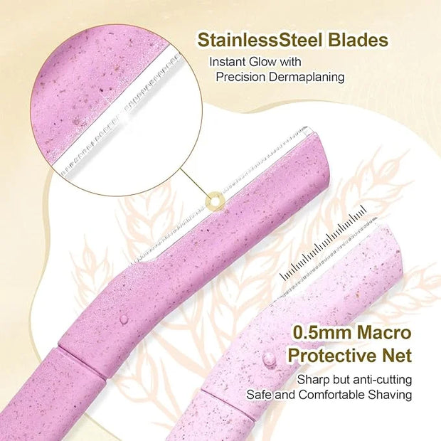 Eco-Friendly Women's Dermaplaning Razor - Multipurpose Exfoliating Tool with Anti-Cut Blades & Biodegradable Handle for Si...