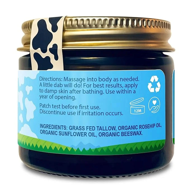 Organic Beef Tallow Balm with Rosehip Oil | Unscented 2 oz – Hand Made in USA 100% Grass-Fed Beef Tallow Moisturizer for F...