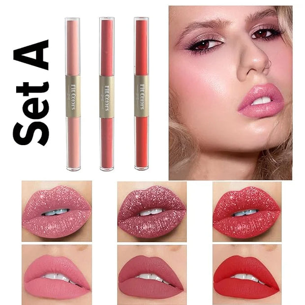 Double-end 2-in-1 Matte & Shimmery Lip Gloss Set, 3 PCS/Set (Set A, 3pcs) - Product Image