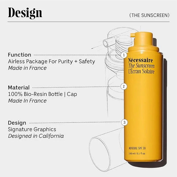 Nécessaire The Mineral Sunscreen SPF 30 PA+++. For The Body. Broad Spectrum. Zinc Oxide, Hyaluronic Acid, Niacinamide. Hyd...