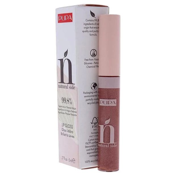 Pupa Milano Natural Side Lip Gloss - High Shine And Color Payoff - Nourishing Formula - Made With Natural Ingredients - En...