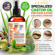 Organic Castor Oil For Face Moisturizer, Eyes, Eyelashes, Eyebrows, Wrinkles with Jojoba, Rosehip, Grapeseed, Squalane, Pa...