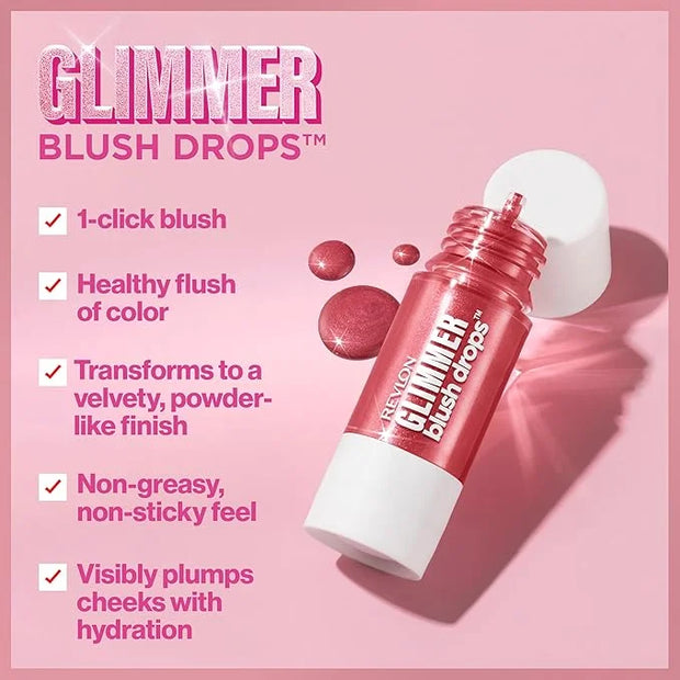 Revlon Glimmer Blush Drops, Liquid Blush for Cheeks, Liquid to Velvety Powder Finish, Glowy, High Pigment, 101 Coralicious...