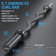 47" Olympic EZ Curl Bar 500-lbs Capacity Steel 2" Barbell - Product Image