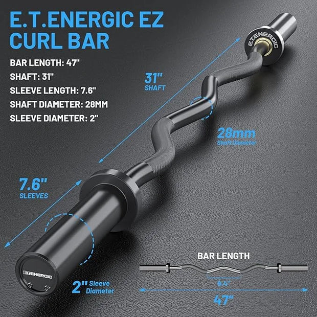 47" Olympic EZ Curl Bar 500-lbs Capacity Steel 2" Barbell - Product Image
