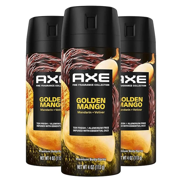 AXE Fine Fragrance Collection Premium Deodorant Body Spray for Men Golden Mango 3 Count With 72H Odor Protection and Fresh...