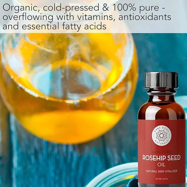 Pure Body Naturals Rosehip Facial Oil, 1 fl oz - for Face, Nails, Hair and Skin - Cold Pressed and Unrefined Moisturizing ...
