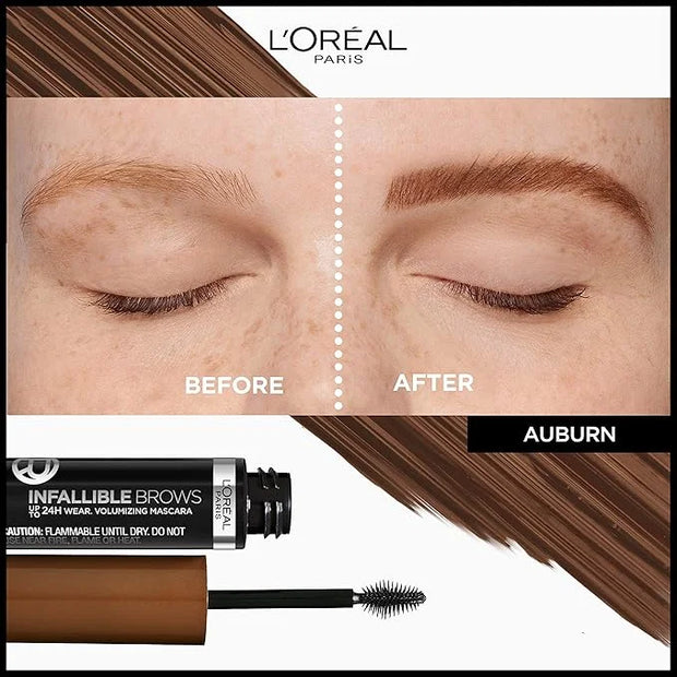 L'Oreal Paris Infallible Volumizing 24H Wear Brow Mascara, Long Lasting Eyebrow Makeup for 2X Fuller Eyebrows, 6R Auburn, ...