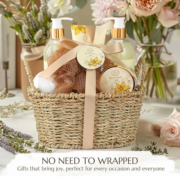 Bath and Body Warm Vanilla Sugar Spa Gifts for Women, with Shower Gel, Bubble Bath, Body Lotion, Bath Bomb, Bath Salt, Spa...
