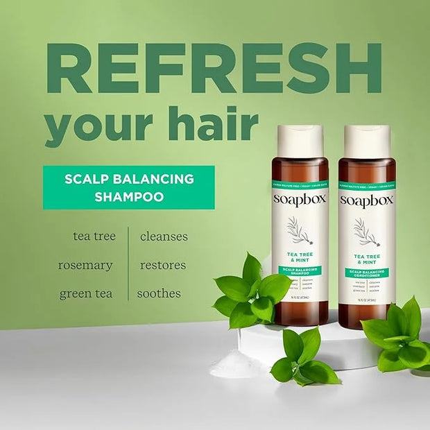 Soapbox Tea Tree Shampoo and Conditioner Set, Scalp Balancing with Tea Tree Oil, Jojoba Oil, Aloe and Shea Butter to Clean...