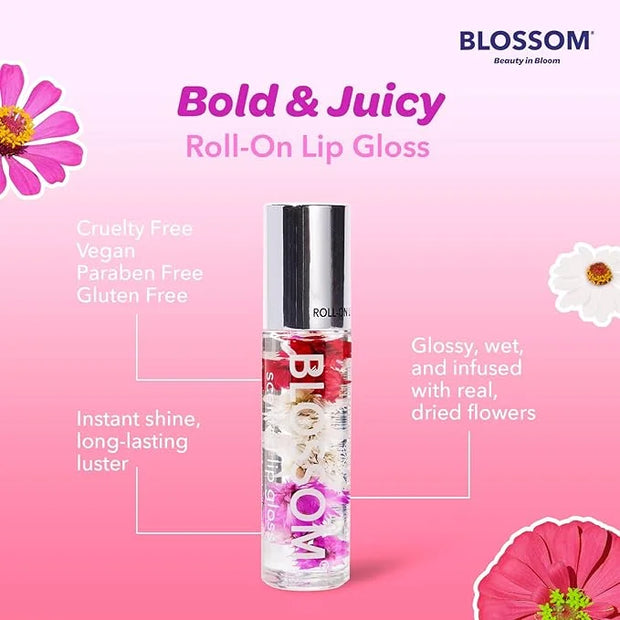 Blossom Scented Roll on Lip Gloss and Juicy Jelly Moisturizing Lip Care Nourishing Lip Oil, 2 Pack, Strawberry - Product I...