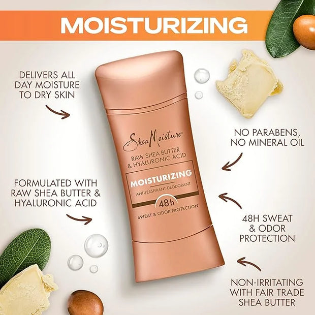 SheaMoisture Antiperspirant Deodorant Stick Moisturizing Raw Shea Butter & Hyaluronic Acid 2 Count for 48HR Sweat & Odor P...