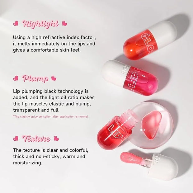Lip Plumper Gloss High-Shine Liquid Lip Plumping Color, Long-Lasting Plumper Pout, Moisturizing, Non-Sticky With Natural G...