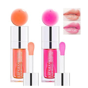 2 Colors Hydrating Plumping Lip Glow Oil,Moisturizing Lip Oil Gloss Transparent Glossy Lip Gloss Primer Lip Tint for Lip C...