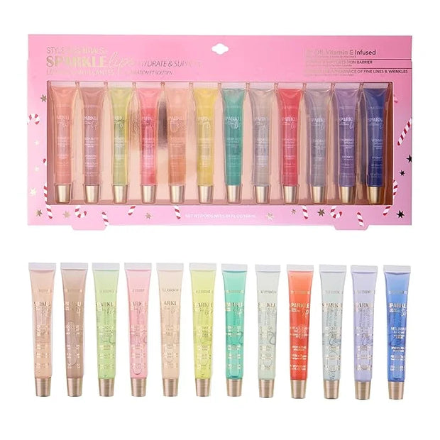 EXPRESSIONS 12pc Sparkle Lips Lip Oils - Vitamin E Infused Lip Gloss, Holiday Lip Oil Collection Hydrating Lip Care, Safe ...