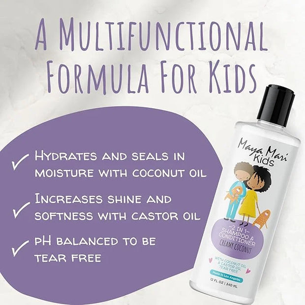 2 in 1 Natural Kids Shampoo and Conditioner, Tear Free | For Toddlers with Curly Hair | For All Kids Hair Types | Coconut ...