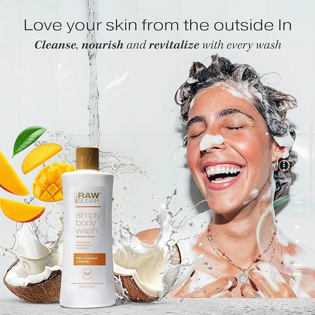 RAW SUGAR Simply Body Wash - Raw Coconut + Mango, Moisturizing & Soothing Bath & Shower Gel, Sulfate-Free, Paraben-Free & ...