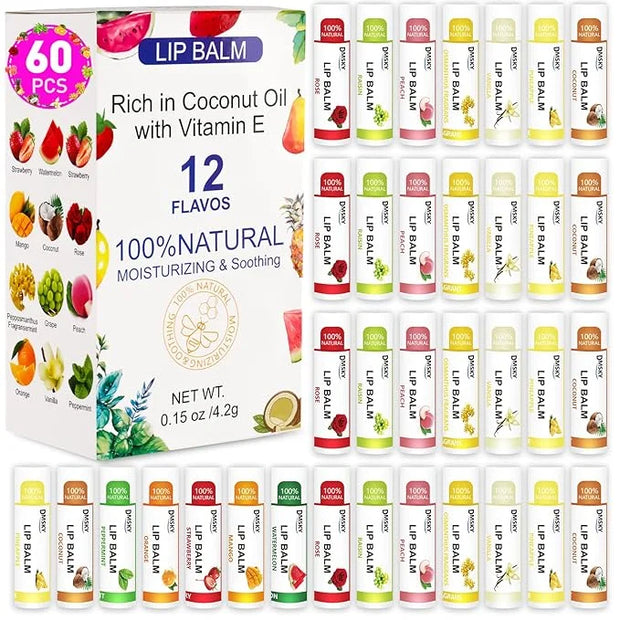DMSKY 60 Pack Lip Balm, Natural