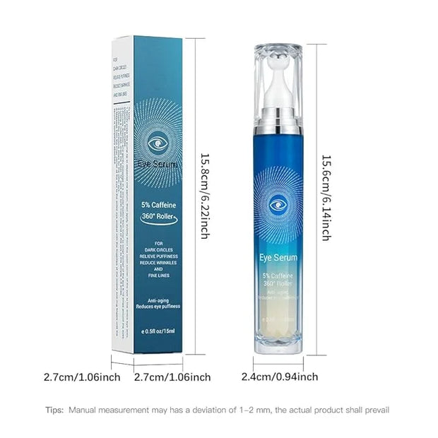 5% Caffeine Eye Serum with 360° Massage Rollerball Topper,Caffeine Eye Cream for Dark Circles,Wrinkles,Puffiness and Fine ...