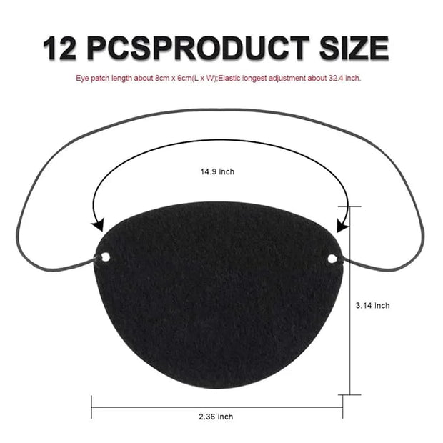 YGDZ Eye Patch, 12pcs Soft Felt Eye Patches for Adults Kids, Adjustable Single Eye Mask for Lazy Eye, Black - Product Image